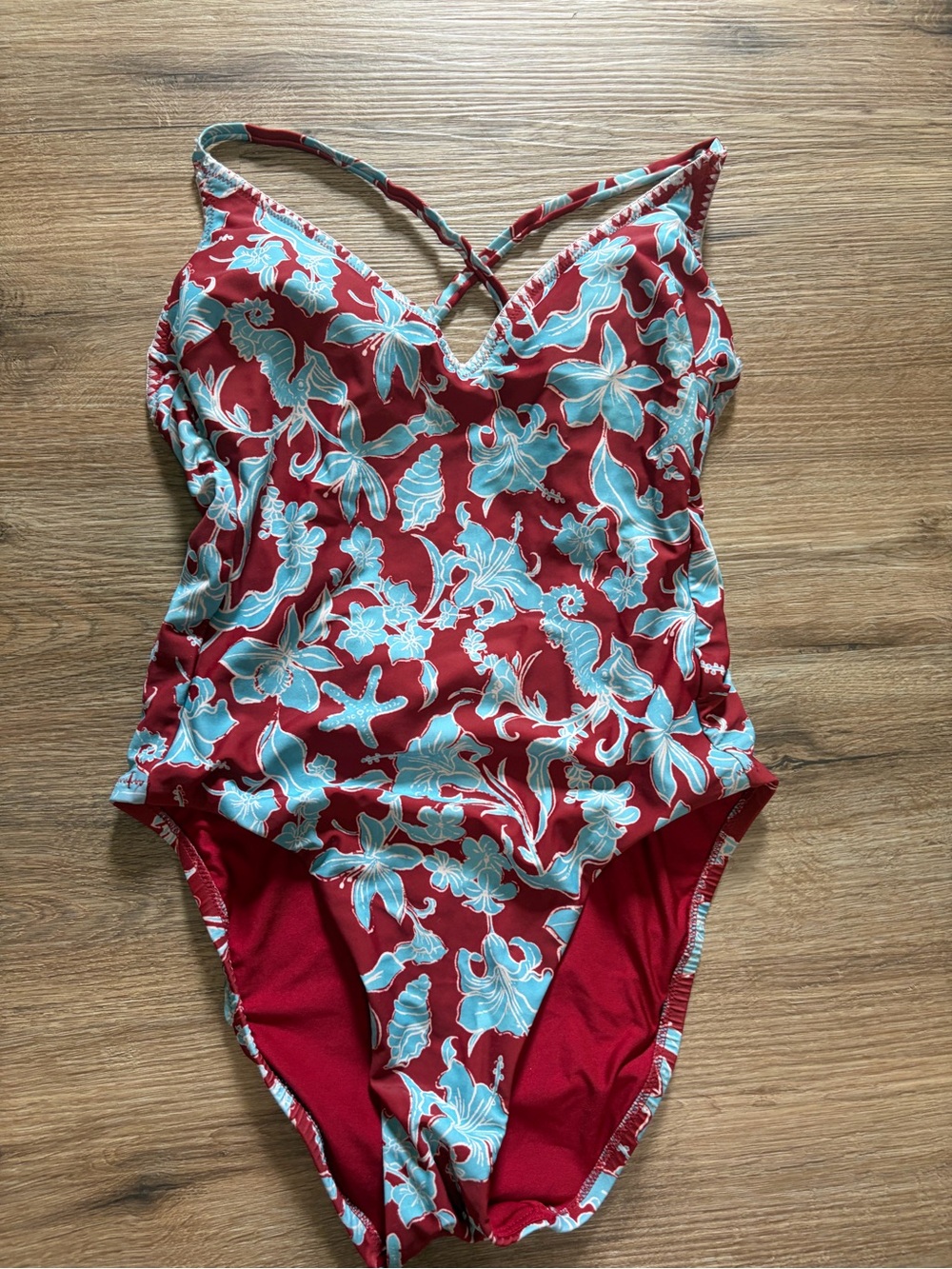 Shade & Shore Red and Light Blue Floral One-Piece Swimsuit